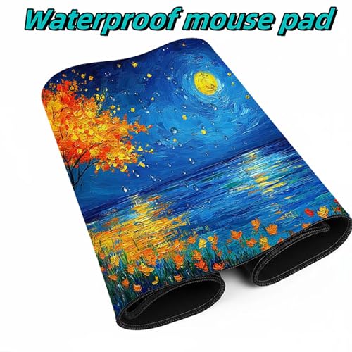 Mauspad Baum Mauspad xxl 140x60x0.3 cm Wasserdicht Mousepad Antirutsch Gummibasis Schreibtischunterlage für Büro Gaming, Mouse Pad Mond für Pc Gaming Maus Tastatur Kabellos Laptop Herbstdeko DBYH-8698 Bild 4