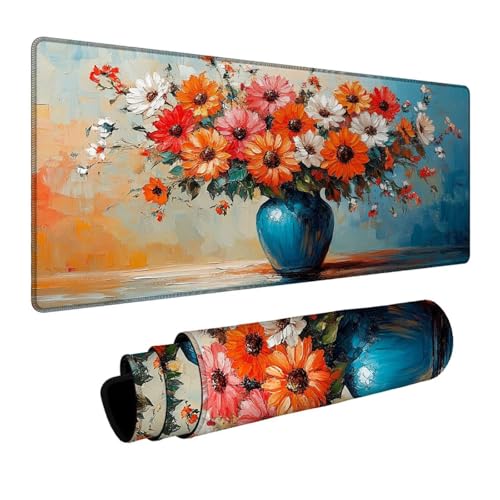 Mauspad Blume Mauspad xxl 1400x600x3mm Wasserdicht Mousepad Antirutsch Gummibasis Schreibtischunterlage für Büro Gaming, Mouse Pad Vase für Pc Gaming Maus Tastatur Kabellos Laptop Herbstdeko DBYH-8002 Bild 1
