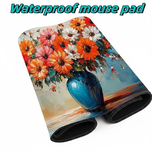 Mauspad Blume Mauspad xxl 1400x600x3mm Wasserdicht Mousepad Antirutsch Gummibasis Schreibtischunterlage für Büro Gaming, Mouse Pad Vase für Pc Gaming Maus Tastatur Kabellos Laptop Herbstdeko DBYH-8002 Bild 4
