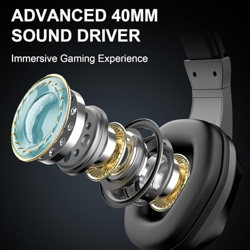 XUMIUZIY Kabelgebundenes Gaming Headset für PC, Over Ear Kopfhörer mit Geräuschunterdrückung und Mikrofon, LED Licht, 7.1 Surround Sound, Memory Schaum Ohrpolster, 40 mm Treiber, für PS (USB) Bild 4