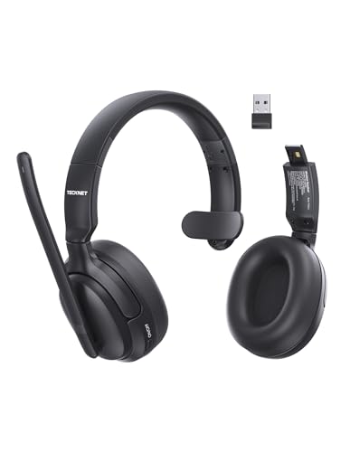 TECKNET Wireless Headset mit Noise Cancelling, V5.4 Bluetooth Headset mit Mikrofon, Mono/Stereo 2-in-1, 65+ Std. Akku, Over-Ear Headset mit USB-A Empfänger, Kabellos Kopfhörer Für Trucker/Callcenter Bild 1