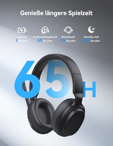 TECKNET Wireless Headset mit Noise Cancelling, V5.4 Bluetooth Headset mit Mikrofon, Mono/Stereo 2-in-1, 65+ Std. Akku, Over-Ear Headset mit USB-A Empfänger, Kabellos Kopfhörer Für Trucker/Callcenter Bild 4