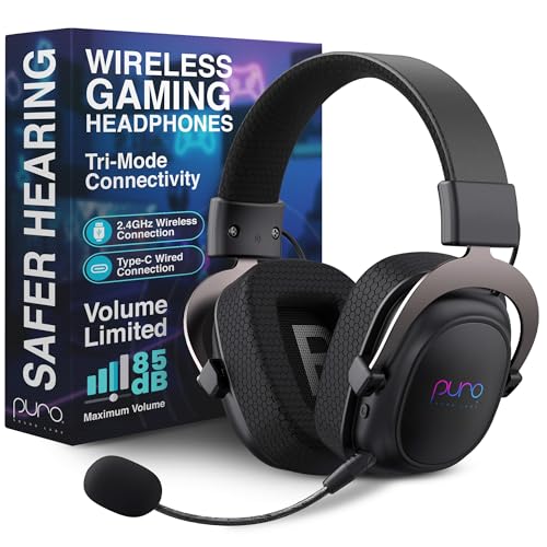 Puro Sound Labs PuroGamer-BT Kabelloses Gaming-Headset, Lautstärkebegrenzung 85 dB, Tri-Mode-Konnektivität, Abnehmbares 360°-Mikrofon – 32 Stunden Akkulaufzeit, Geringe Latenz, Bequemes Design Bild 1