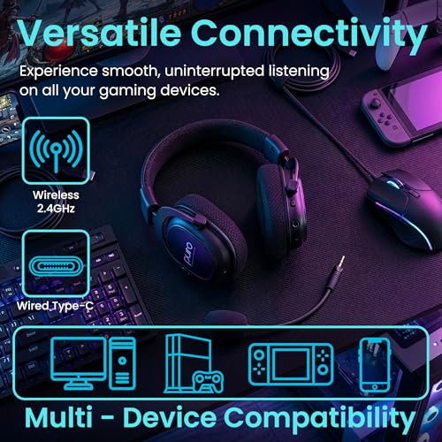 Puro Sound Labs PuroGamer-BT Kabelloses Gaming-Headset, Lautstärkebegrenzung 85 dB, Tri-Mode-Konnektivität, Abnehmbares 360°-Mikrofon – 32 Stunden Akkulaufzeit, Geringe Latenz, Bequemes Design Bild 3
