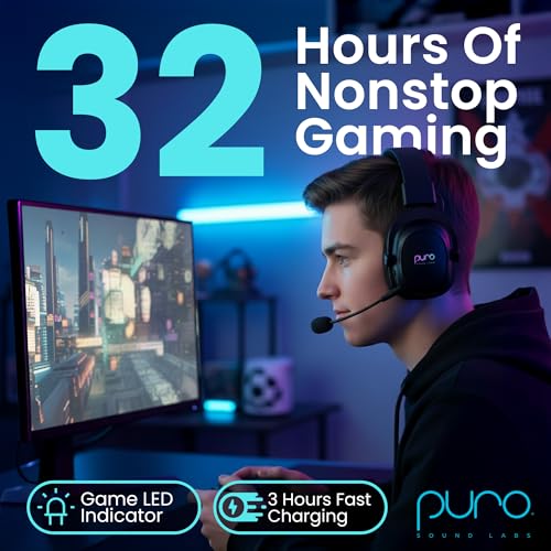Puro Sound Labs PuroGamer-BT Kabelloses Gaming-Headset, Lautstärkebegrenzung 85 dB, Tri-Mode-Konnektivität, Abnehmbares 360°-Mikrofon – 32 Stunden Akkulaufzeit, Geringe Latenz, Bequemes Design Bild 4