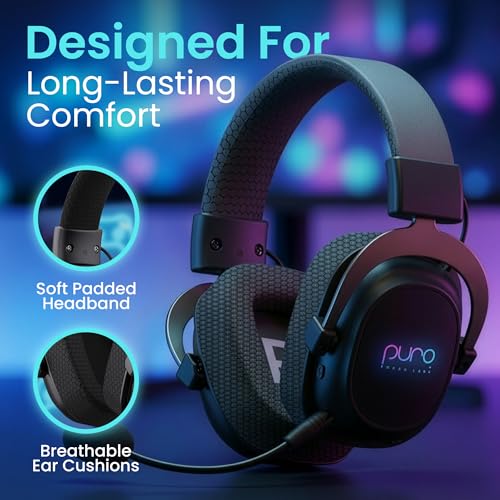 Puro Sound Labs PuroGamer-BT Kabelloses Gaming-Headset, Lautstärkebegrenzung 85 dB, Tri-Mode-Konnektivität, Abnehmbares 360°-Mikrofon – 32 Stunden Akkulaufzeit, Geringe Latenz, Bequemes Design Bild 5