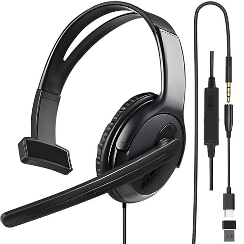 One Ear Gaming Headset with Mic (3.5mm) - Lightweight Single Ear Headset for PS5, PS4, Xbox, Switch, PC, Mac, iPad, Tablet - Includes USB-C & USB-A Adapters - Gaming Chat, Remote Work & Business Calls Bild 1