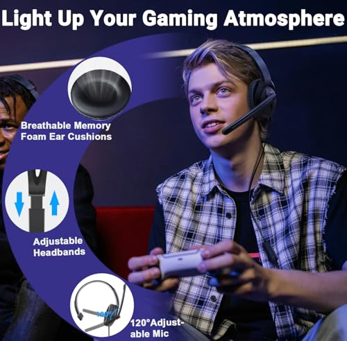 One Ear Gaming Headset with Mic (3.5mm) - Lightweight Single Ear Headset for PS5, PS4, Xbox, Switch, PC, Mac, iPad, Tablet - Includes USB-C & USB-A Adapters - Gaming Chat, Remote Work & Business Calls Bild 3