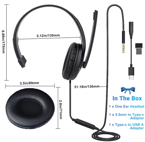 One Ear Gaming Headset with Mic (3.5mm) - Lightweight Single Ear Headset for PS5, PS4, Xbox, Switch, PC, Mac, iPad, Tablet - Includes USB-C & USB-A Adapters - Gaming Chat, Remote Work & Business Calls Bild 7