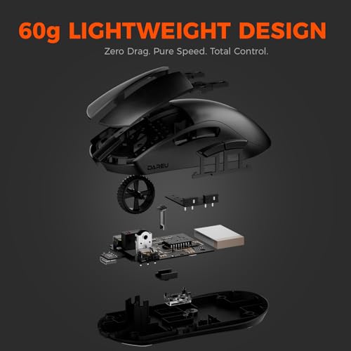 DAREU A950GM 60g Ultralight Gaming Mouse, PixArt PAW3395 Gaming Sensor, 100 Millionen HUANO Gaming Micro Switches, 26000 DPI, 30 Minuten Schnellladung, Tri-Mode Gaming-Maus für PC/Mac, Schwarz Bild 4