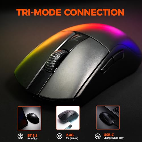 DAREU A950GM 60g Ultralight Gaming Mouse, PixArt PAW3395 Gaming Sensor, 100 Millionen HUANO Gaming Micro Switches, 26000 DPI, 30 Minuten Schnellladung, Tri-Mode Gaming-Maus für PC/Mac, Schwarz Bild 5