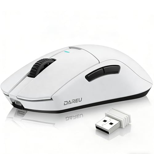 DAREU A950GM 60g Ultralight Gaming Mouse, PixArt PAW3395 Gaming Sensor, 100 Millionen HUANO Gaming Micro Switches, 26000 DPI, 30 Minuten Schnellladung, Tri-Mode Gaming-Maus für PC/Mac, Weiß Bild 1