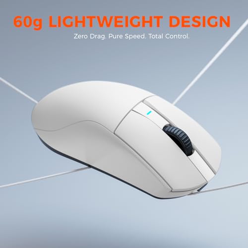 DAREU A950GM 60g Ultralight Gaming Mouse, PixArt PAW3395 Gaming Sensor, 100 Millionen HUANO Gaming Micro Switches, 26000 DPI, 30 Minuten Schnellladung, Tri-Mode Gaming-Maus für PC/Mac, Weiß Bild 5