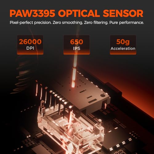 DAREU A950GM 60g Ultralight Gaming Mouse, PixArt PAW3395 Gaming Sensor, 100 Millionen HUANO Gaming Micro Switches, 26000 DPI, 30 Minuten Schnellladung, Tri-Mode Gaming-Maus für PC/Mac, Weiß Bild 6