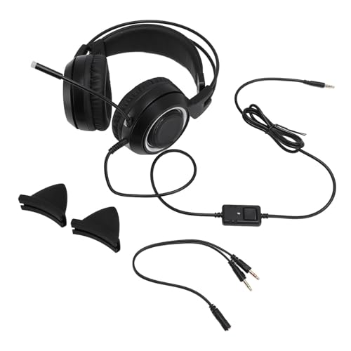 SENECESLI Gaming-Headset, Süße Katzenohren, Stereo-Rauschunterdrückung, Over-Ear-Kopfhörer mit Mikrofon für Mädchen, PC-Telefon, 3,5-mm-Stecker (Black) Bild 4