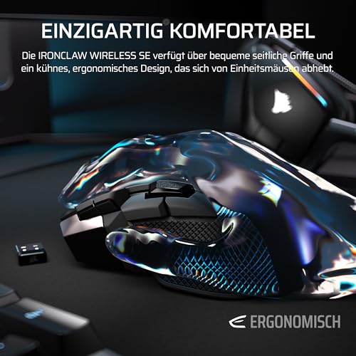 Corsair IRONCLAW Wireless SE (2026) Gaming-Maus – 26,000 DPI, Ergonomisches Design für Größere Hände, 10 Programmierbare Tasten, für MOBA, FPS, MMO – Schwarz Bild 3