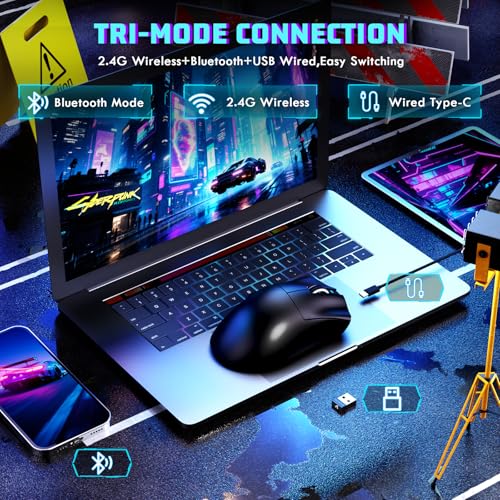 MAMBASNAKE X ATTACKSHARK V3 Kabellose Gaming-Maus,65g leicht,geteiltes Design für Rechtshänder,bis zu 25000DPI,1000Hz,PAW3311 Sensor,BK52820 MCU,2,4G/BT/USB-C, 500mAh,Web-Treiber,für PC/Mac–Schwarz Bild 3