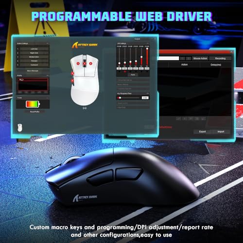 MAMBASNAKE X ATTACKSHARK V3 Kabellose Gaming-Maus,65g leicht,geteiltes Design für Rechtshänder,bis zu 25000DPI,1000Hz,PAW3311 Sensor,BK52820 MCU,2,4G/BT/USB-C, 500mAh,Web-Treiber,für PC/Mac–Schwarz Bild 5