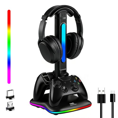 Controller Ladegerät mit RGB Kopfhörerständer für Xbox Series X/S/One/One S/X, XSX Controller Ladestation, Headset und Controller Ständer Halter für Xbox, Gaming Geschenke für Gamer Männer Bild 1