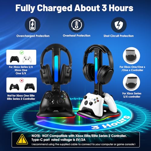 Controller Ladegerät mit RGB Kopfhörerständer für Xbox Series X/S/One/One S/X, XSX Controller Ladestation, Headset und Controller Ständer Halter für Xbox, Gaming Geschenke für Gamer Männer Bild 3