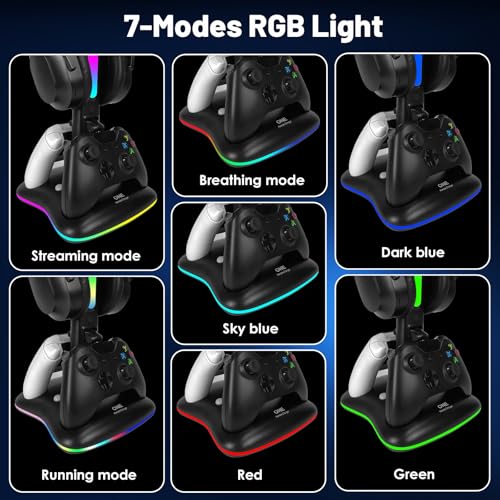 Controller Ladegerät mit RGB Kopfhörerständer für Xbox Series X/S/One/One S/X, XSX Controller Ladestation, Headset und Controller Ständer Halter für Xbox, Gaming Geschenke für Gamer Männer Bild 5