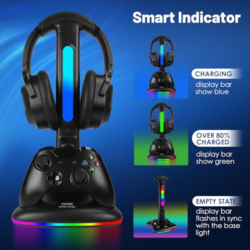 Controller Ladegerät mit RGB Kopfhörerständer für Xbox Series X/S/One/One S/X, XSX Controller Ladestation, Headset und Controller Ständer Halter für Xbox, Gaming Geschenke für Gamer Männer Bild 6