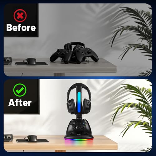 Controller Ladegerät mit RGB Kopfhörerständer für Xbox Series X/S/One/One S/X, XSX Controller Ladestation, Headset und Controller Ständer Halter für Xbox, Gaming Geschenke für Gamer Männer Bild 7