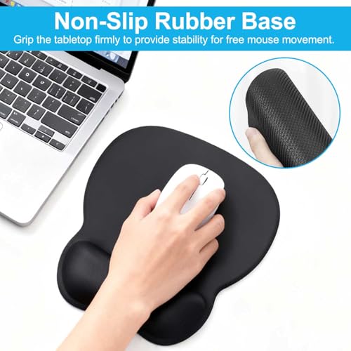 Ergonomisch Mousepad mit Handauflage, Memory-Schaum Gelkissen & Rutschfester Basis, Glatte Oberfläche für Büro und Gaming, wasserdichte Mauspad für Computer, Laptop, PC, 24x21cm (Schwarz) Bild 3