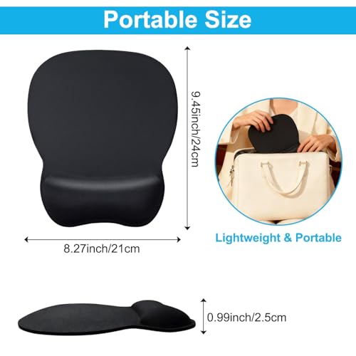 Ergonomisch Mousepad mit Handauflage, Memory-Schaum Gelkissen & Rutschfester Basis, Glatte Oberfläche für Büro und Gaming, wasserdichte Mauspad für Computer, Laptop, PC, 24x21cm (Schwarz) Bild 4