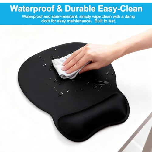 Ergonomisch Mousepad mit Handauflage, Memory-Schaum Gelkissen & Rutschfester Basis, Glatte Oberfläche für Büro und Gaming, wasserdichte Mauspad für Computer, Laptop, PC, 24x21cm (Schwarz) Bild 6