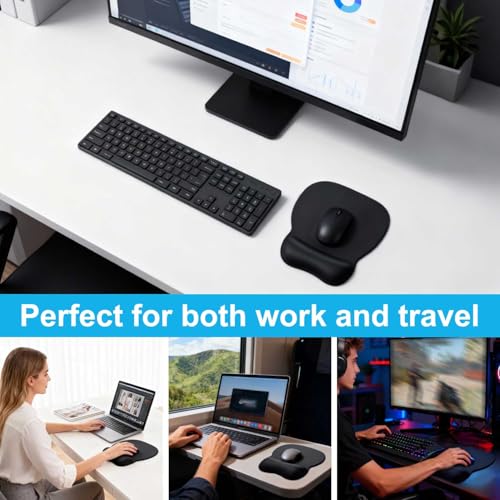 Ergonomisch Mousepad mit Handauflage, Memory-Schaum Gelkissen & Rutschfester Basis, Glatte Oberfläche für Büro und Gaming, wasserdichte Mauspad für Computer, Laptop, PC, 24x21cm (Schwarz) Bild 7