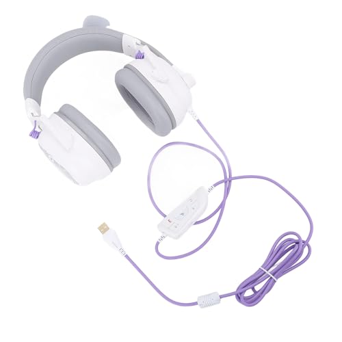 Acouto Kabelgebundenes USB-Gaming-Headset HiFi 7. Surround-Sound mit Geräuschunterdrückendem Mikrofon, Leichte Over-Ear-Kopfhörer, Weiß, Außerdem Neuer EQ, Lautstärke Freischalten Beim Gameplay. (#12) Bild 5