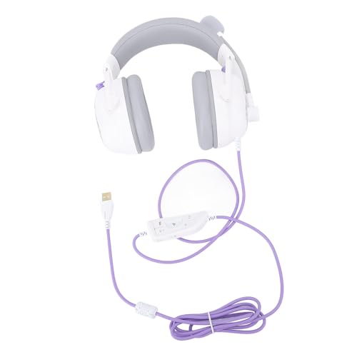 Acouto Kabelgebundenes USB-Gaming-Headset HiFi 7. Surround-Sound mit Geräuschunterdrückendem Mikrofon, Leichte Over-Ear-Kopfhörer, Weiß, Außerdem Neuer EQ, Lautstärke Freischalten Beim Gameplay. (#12) Bild 7