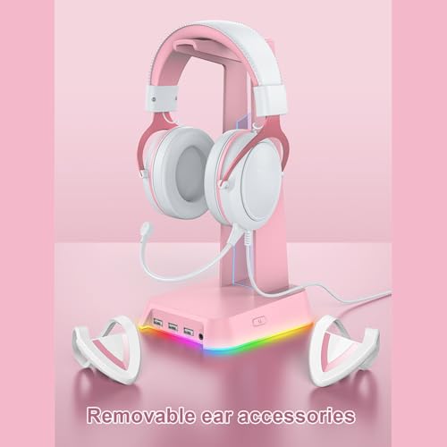 Wired Gaming Headset für PC, RGB USB -Computer -Headset mit Abnehmbarem Mikrofon, Aluminiumrahmen und Speicherschaum Earpads, Rauschunterdrückung über Ohrhörer Kopfhörern für Zuhause Bild 4