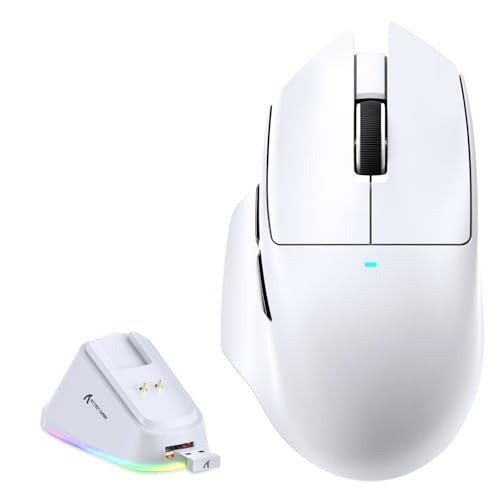 MAMBASNAKE x Attack Shark V6 Kabellose Gaming-Maus mit Magnet-Ladestation, 65 g Leichtgewicht, PAW3311 Sensor, 25.000 DPI, BT/2.4G/USB-C, 100 Mio. Klicks, 500mAh Akku für Rechtshänder-Weiß Bild 1