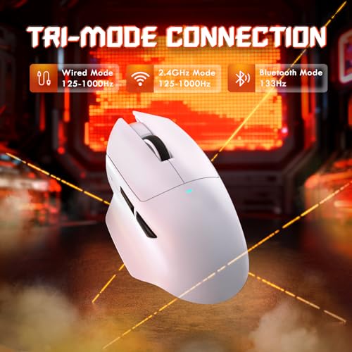 MAMBASNAKE x Attack Shark V6 Kabellose Gaming-Maus mit Magnet-Ladestation, 65 g Leichtgewicht, PAW3311 Sensor, 25.000 DPI, BT/2.4G/USB-C, 100 Mio. Klicks, 500mAh Akku für Rechtshänder-Weiß Bild 2