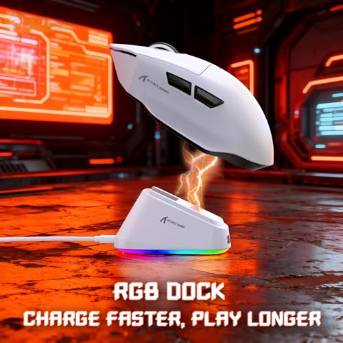 MAMBASNAKE x Attack Shark V6 Kabellose Gaming-Maus mit Magnet-Ladestation, 65 g Leichtgewicht, PAW3311 Sensor, 25.000 DPI, BT/2.4G/USB-C, 100 Mio. Klicks, 500mAh Akku für Rechtshänder-Weiß Bild 3