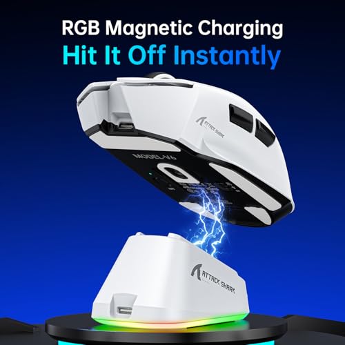 ATTACK SHARK V6 65g Superlight Mouse with Magnetic Charging Dock, PixArt PAW3311 Gaming Sensor, 25000 DPI, 500 mAh Battery, BT/Wireless/Wired Ergonomic Mice with Thumb Rest, for Win11/Xbox/PS/Mac Bild 4