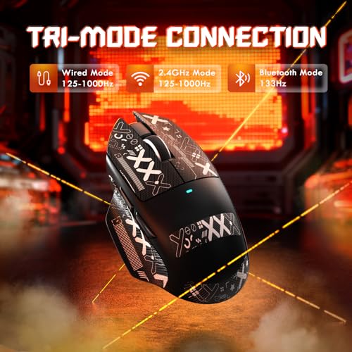 MAMBASNAKE x Attack Shark V6 Kabellose Gaming-Maus mit Magnet-Ladestation, 65 g Leichtgewicht, PAW3311 Sensor, 25.000 DPI, BT/2.4G/USB-C, 100 Mio. Klicks, 500mAh für Rechtshänder–Schwarz+Griffband Bild 2