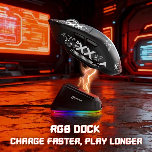 MAMBASNAKE x Attack Shark V6 Kabellose Gaming-Maus mit Magnet-Ladestation, 65 g Leichtgewicht, PAW3311 Sensor, 25.000 DPI, BT/2.4G/USB-C, 100 Mio. Klicks, 500mAh für Rechtshänder–Schwarz+Griffband Bild 3