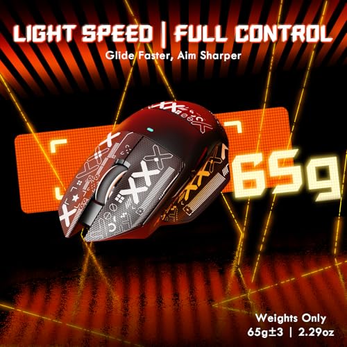 MAMBASNAKE x Attack Shark V6 Kabellose Gaming-Maus mit Magnet-Ladestation, 65 g Leichtgewicht, PAW3311 Sensor, 25.000 DPI, BT/2.4G/USB-C, 100 Mio. Klicks, 500mAh für Rechtshänder–Schwarz+Griffband Bild 4