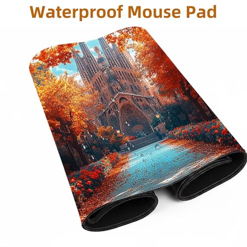 Mauspad Kathedrale Sagrada Familia Gaming Mauspad XXL 100x40x0.3cm Schreibtischunterlage Landschaft Genähte Kanten Antirutsch Gummibasis, Mauspad Gaming für Laptop Maus Home Decoration FSBD-0020 Bild 5
