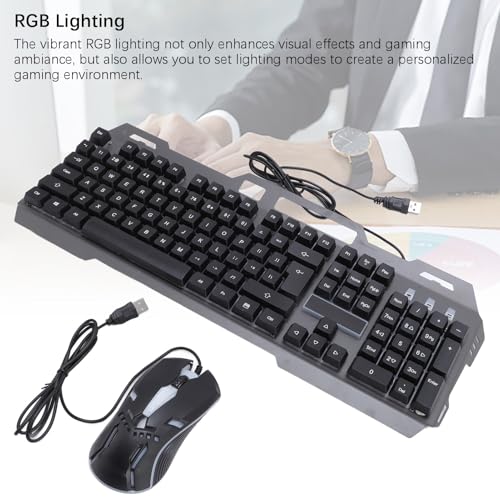 Fockety Kabelgebundene Tastatur-Maus-Kombination, RGB-Licht, 104 Tasten, Gaming-Tastatur und Maus-Set aus Aluminiumlegierung mit Ergonomischem Design, 1200 DPI, für Desktop-Laptop Bild 3