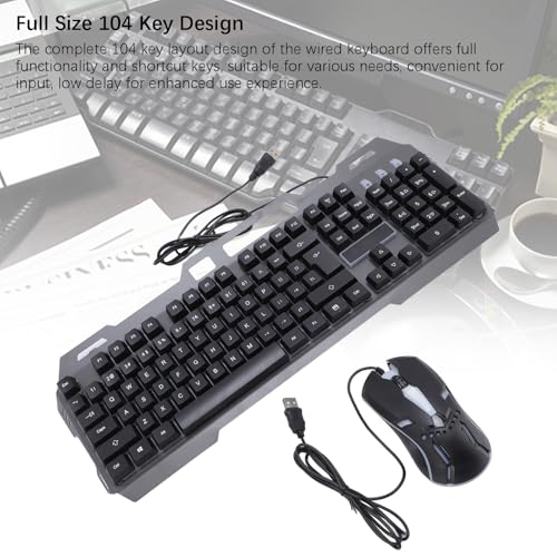 Fockety Kabelgebundene Tastatur-Maus-Kombination, RGB-Licht, 104 Tasten, Gaming-Tastatur und Maus-Set aus Aluminiumlegierung mit Ergonomischem Design, 1200 DPI, für Desktop-Laptop Bild 4