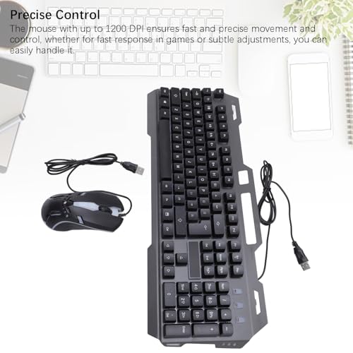 Fockety Kabelgebundene Tastatur-Maus-Kombination, RGB-Licht, 104 Tasten, Gaming-Tastatur und Maus-Set aus Aluminiumlegierung mit Ergonomischem Design, 1200 DPI, für Desktop-Laptop Bild 5