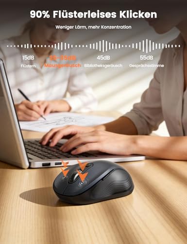 SABLUTE Maus Kabellos, 2,4GHz Funkmaus mit 800/1200/1600 Einstellbare DPI, 6 Leise Tasten, Links und Rechtshänder, Niedriger Stromverbrauch, Lange Standby Zeit, Maus für Laptop/PC/Mac/Linux -Grau M01 Bild 4