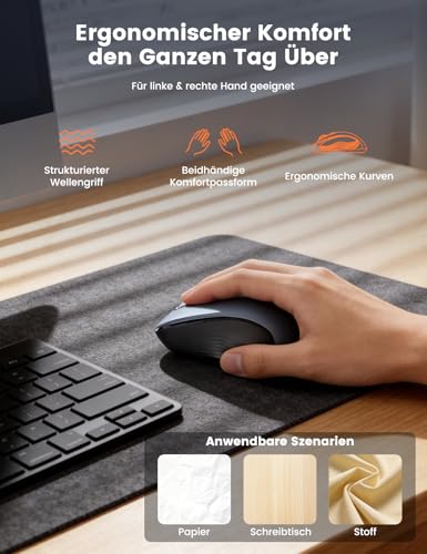 SABLUTE Maus Kabellos, 2,4GHz Funkmaus mit 800/1200/1600 Einstellbare DPI, 6 Leise Tasten, Links und Rechtshänder, Niedriger Stromverbrauch, Lange Standby Zeit, Maus für Laptop/PC/Mac/Linux -Grau M01 Bild 6