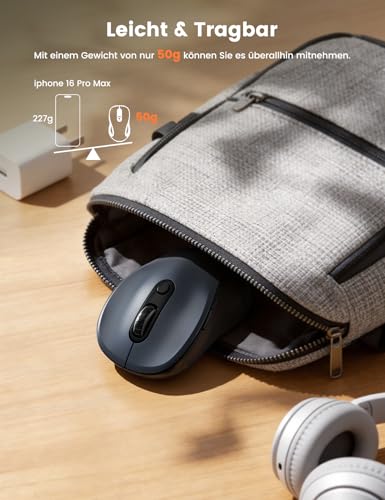 SABLUTE Maus Kabellos, 2,4GHz Funkmaus mit 800/1200/1600 Einstellbare DPI, 6 Leise Tasten, Links und Rechtshänder, Niedriger Stromverbrauch, Lange Standby Zeit, Maus für Laptop/PC/Mac/Linux -Grau M01 Bild 7