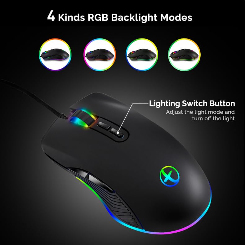 USB C kabelgebundene Gaming-Maus, geräuscharmes Klicken, 4 Farben, RGB-Hintergrundbeleuchtung, optische Maus Typ C mit 1,8 m Kabel, 3200 D-PI, 6 Tasten, ergonomische Maus für PC, Laptop Bild 2