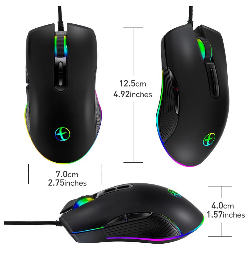 USB C kabelgebundene Gaming-Maus, geräuscharmes Klicken, 4 Farben, RGB-Hintergrundbeleuchtung, optische Maus Typ C mit 1,8 m Kabel, 3200 D-PI, 6 Tasten, ergonomische Maus für PC, Laptop Bild 5